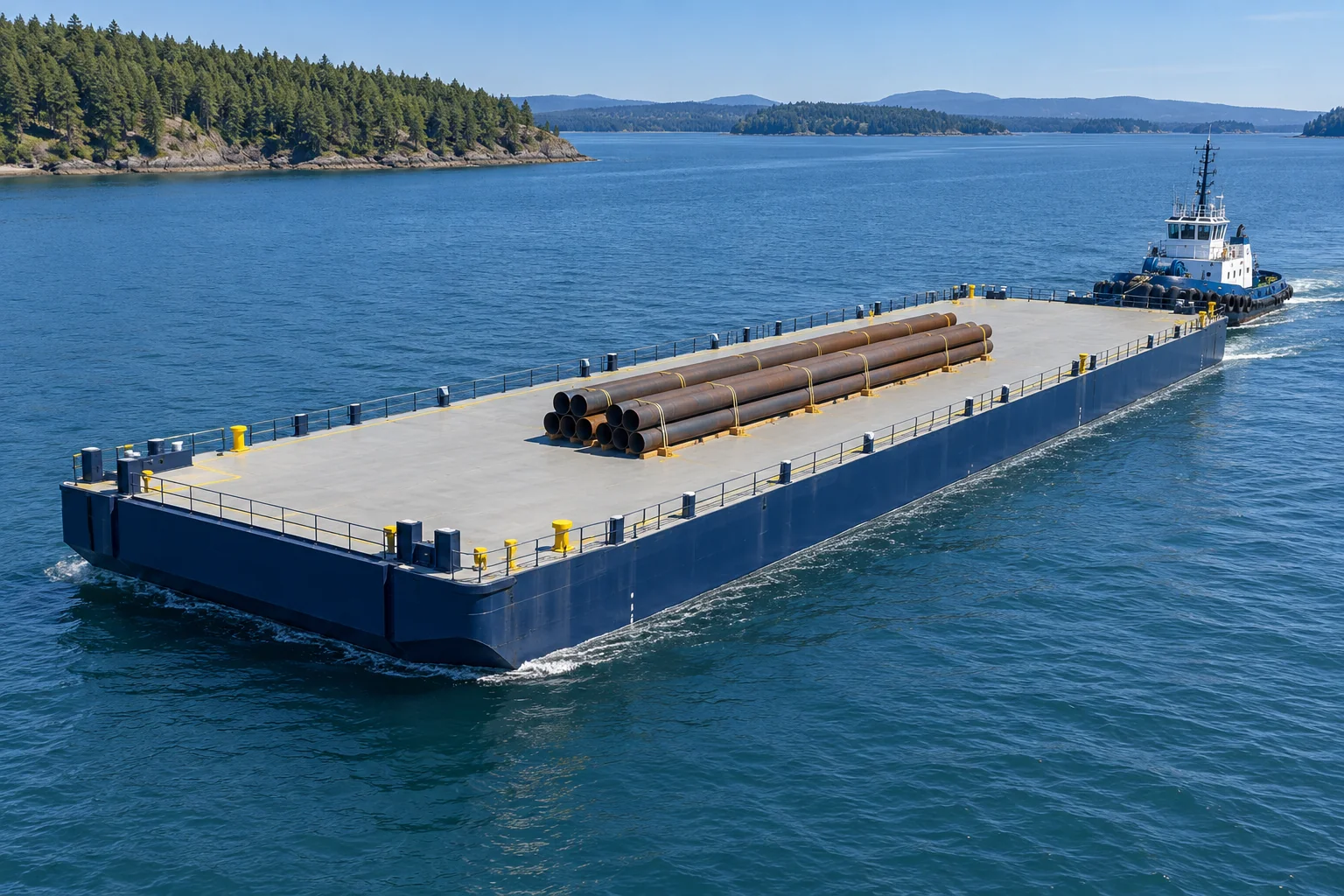 Clean modern barges at sea