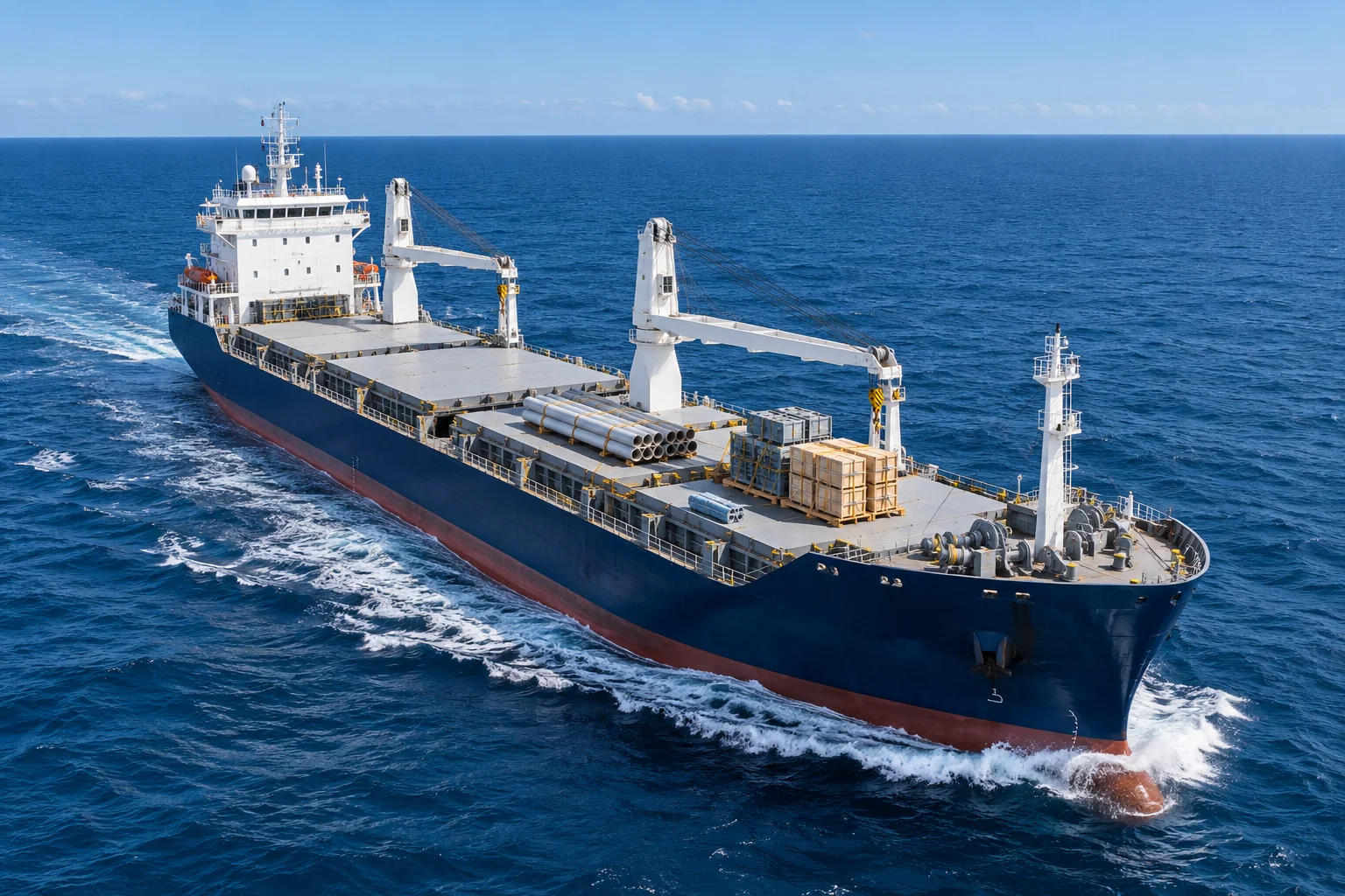 Clean modern general cargo ships at sea