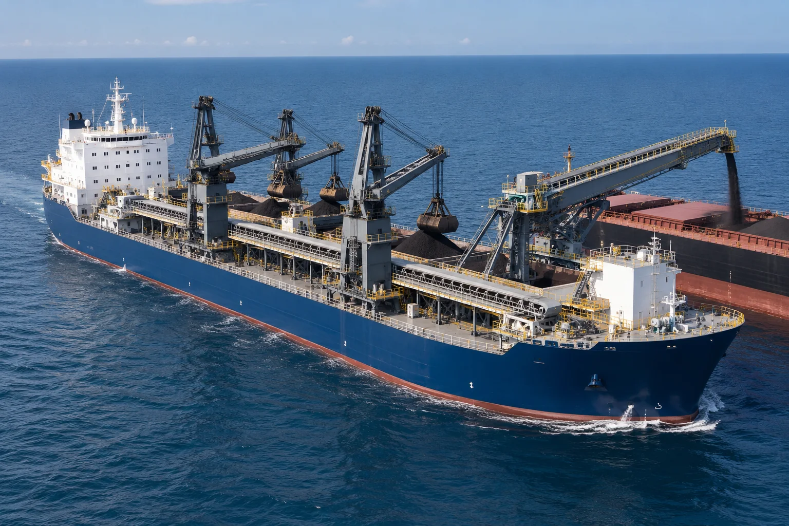 Clean modern transhippers at sea
