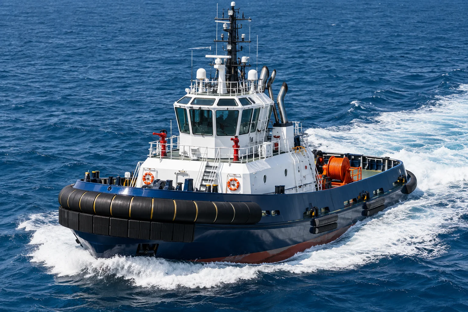 Clean modern tugs at sea