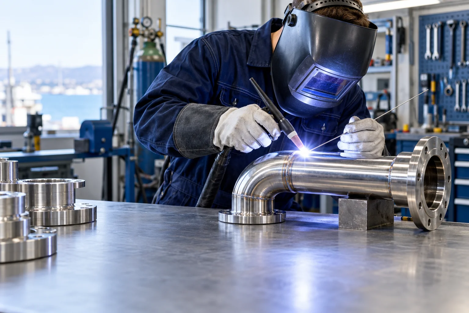 Precision metalwork in a technical workshop